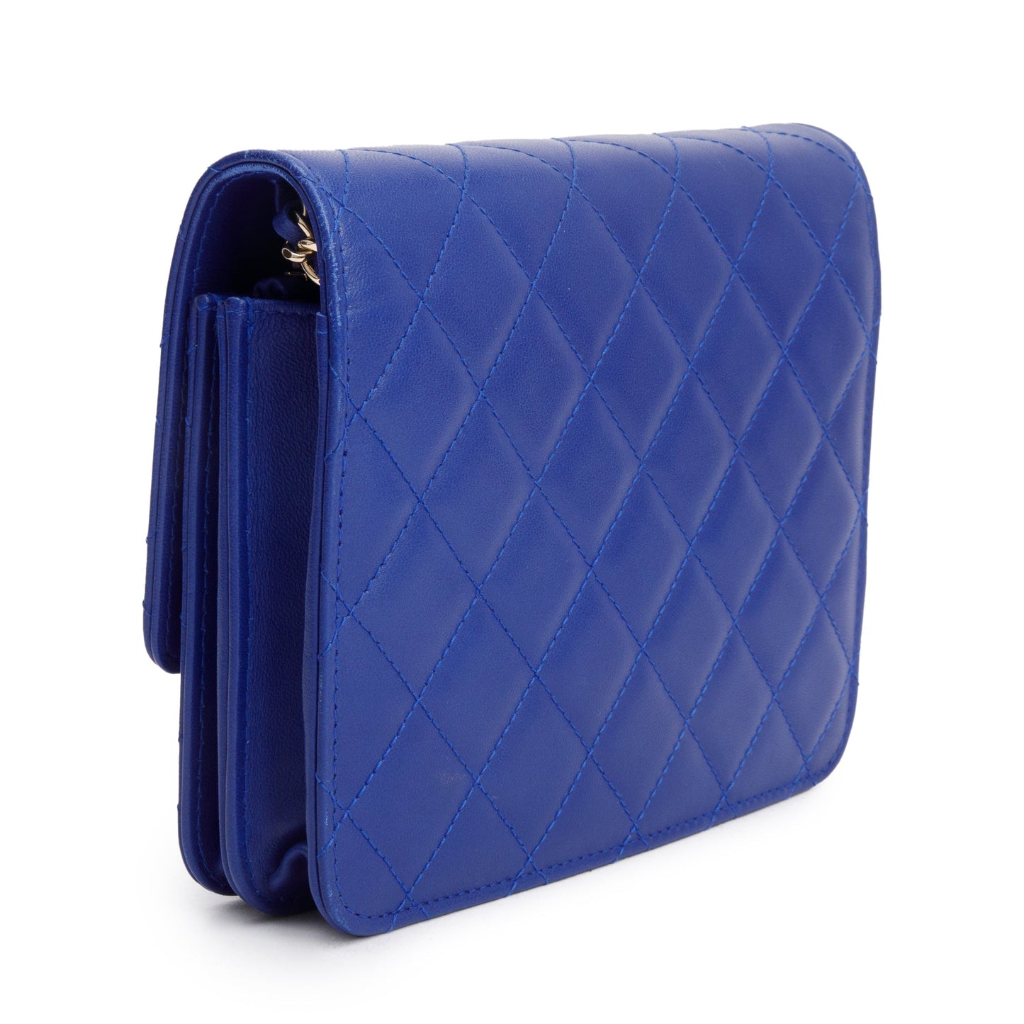 Chanel Blue Lambskin Quilted Square Wallet on Chain