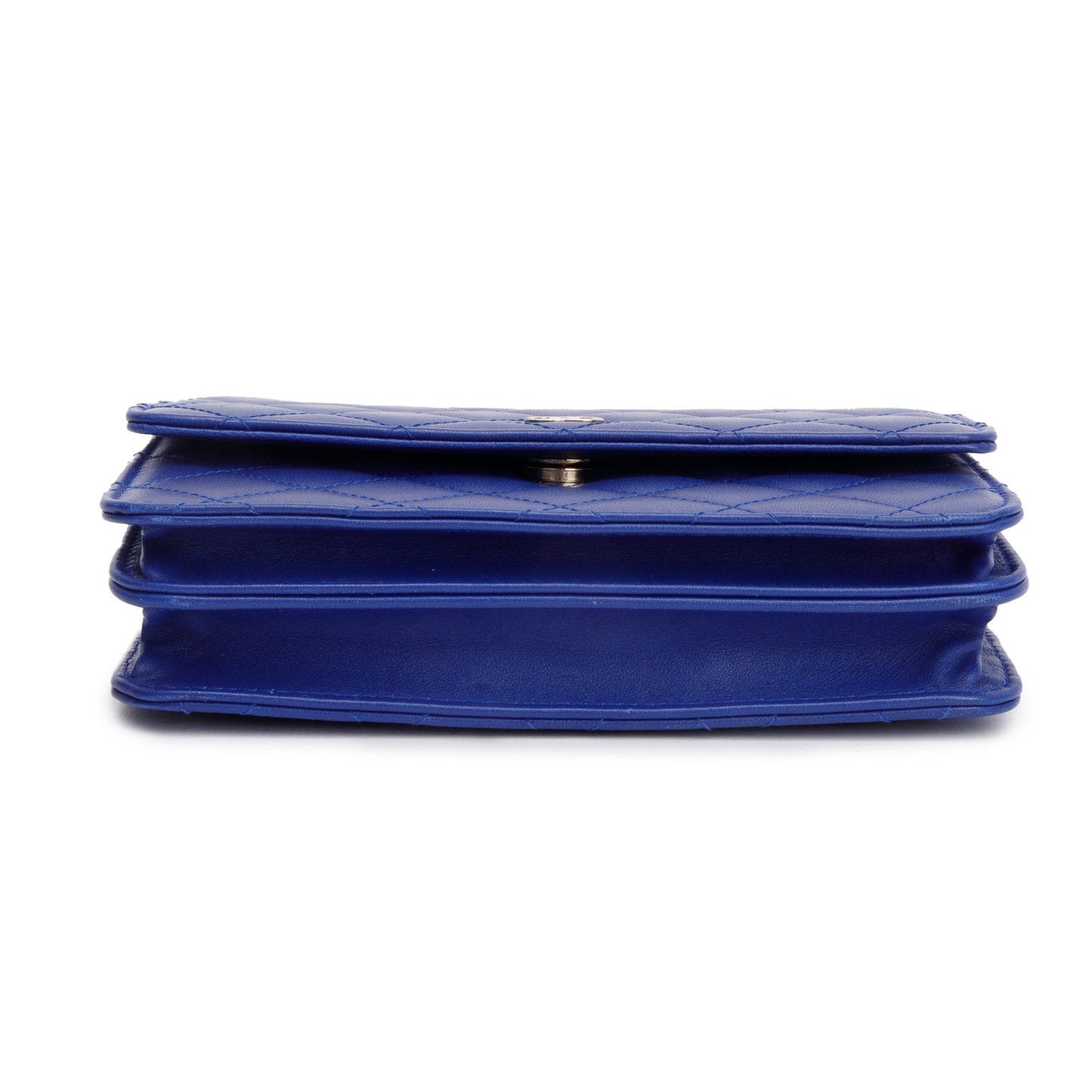 Chanel Blue Lambskin Quilted Square Wallet on Chain