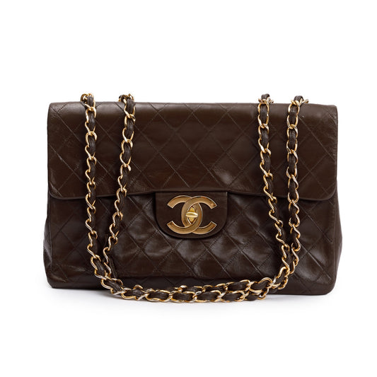 Chanel Brown Lambskin Leather Vintage Jumbo XL Single Flap Bag