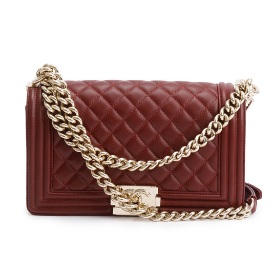 Chanel Burgundy Quilted Lambskin Medium Boy Bag