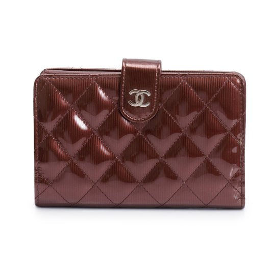 Chanel Burgundy Quilted Patent Leather French Purse Wallet