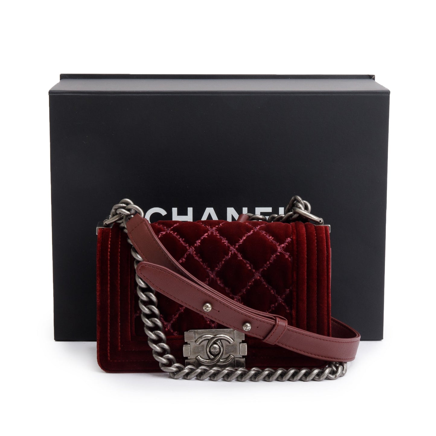 Chanel Burgundy Quilted Velvet Small Boy Bag