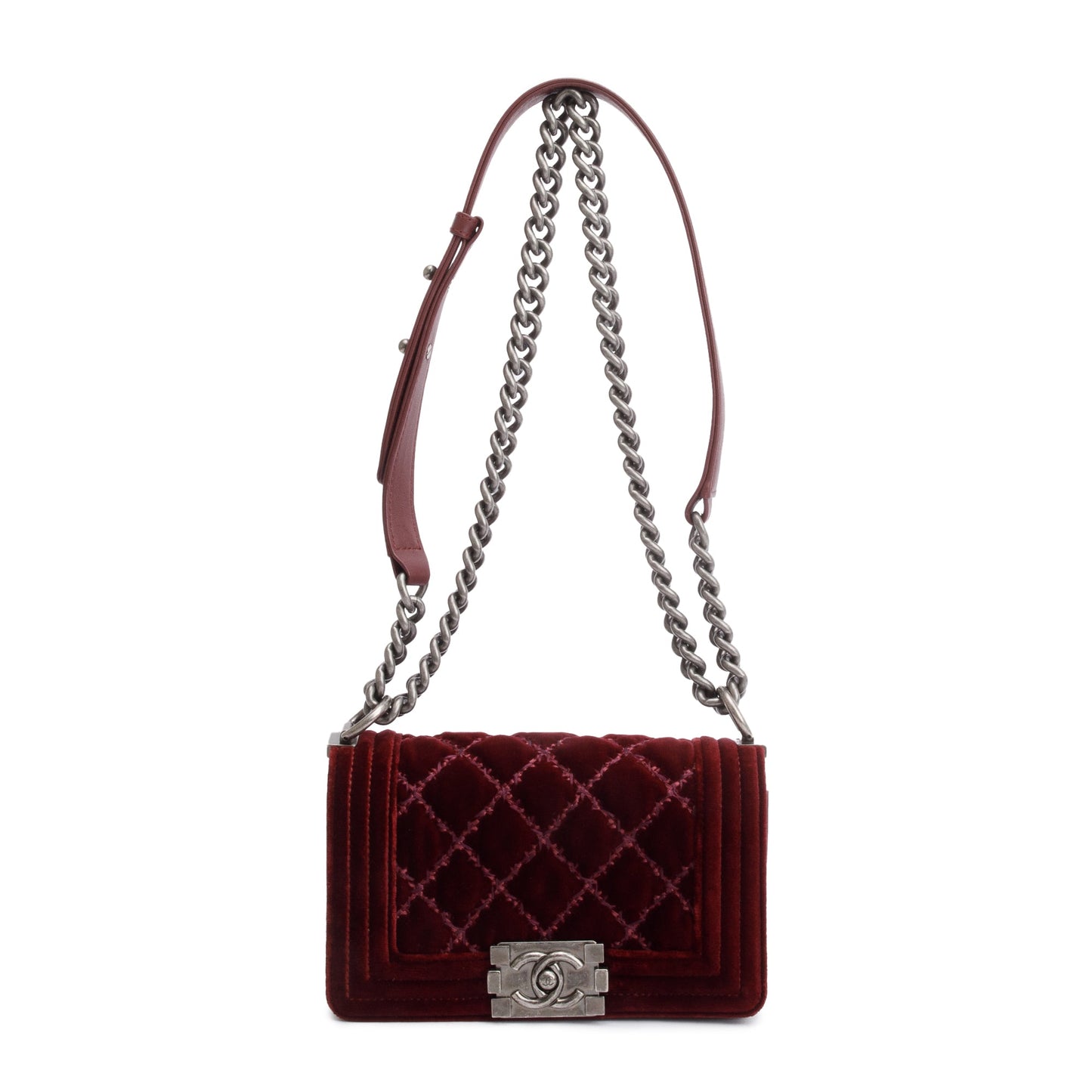 Chanel Burgundy Quilted Velvet Small Boy Bag