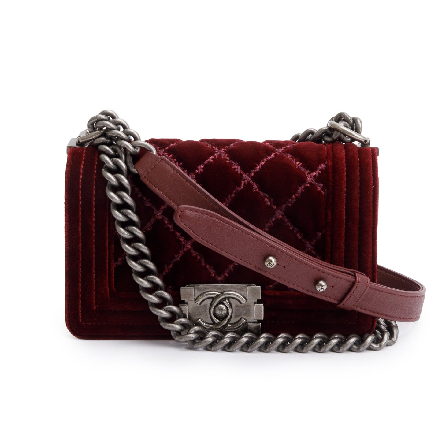 Chanel Burgundy Quilted Velvet Small Boy Bag