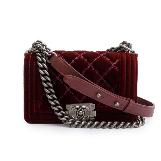 Chanel Burgundy Quilted Velvet Small Boy Bag