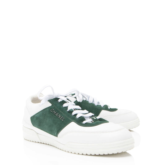 Chanel Calfskin Suede Logo Sneakers - Size 9.5 / 39.5