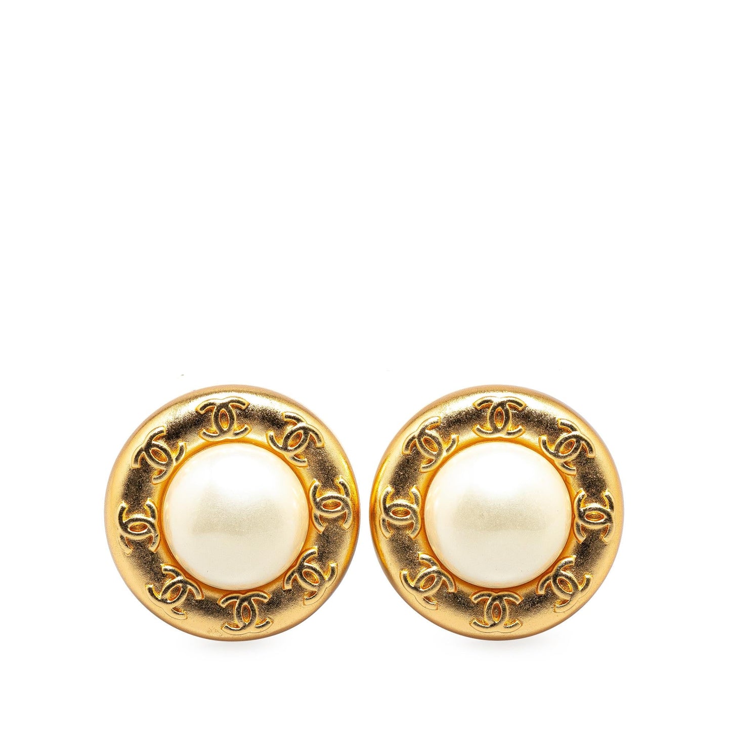 Chanel Gold Plated CC Faux Pearl Clip on Earrings (SHG-ziw21R)