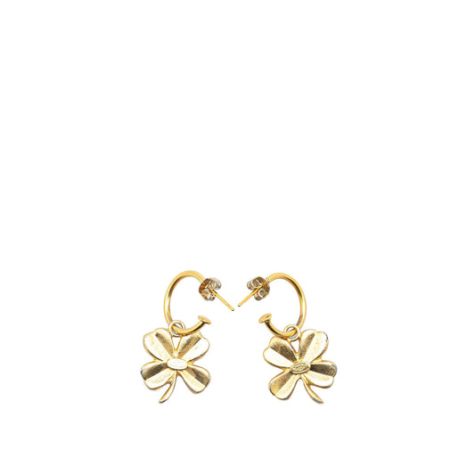 Chanel Gold Plated Clover Hoop Push Back Earrings