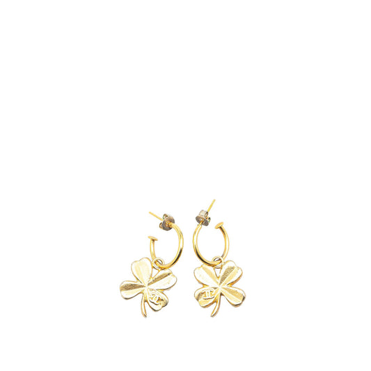 Chanel Gold Plated Clover Hoop Push Back Earrings