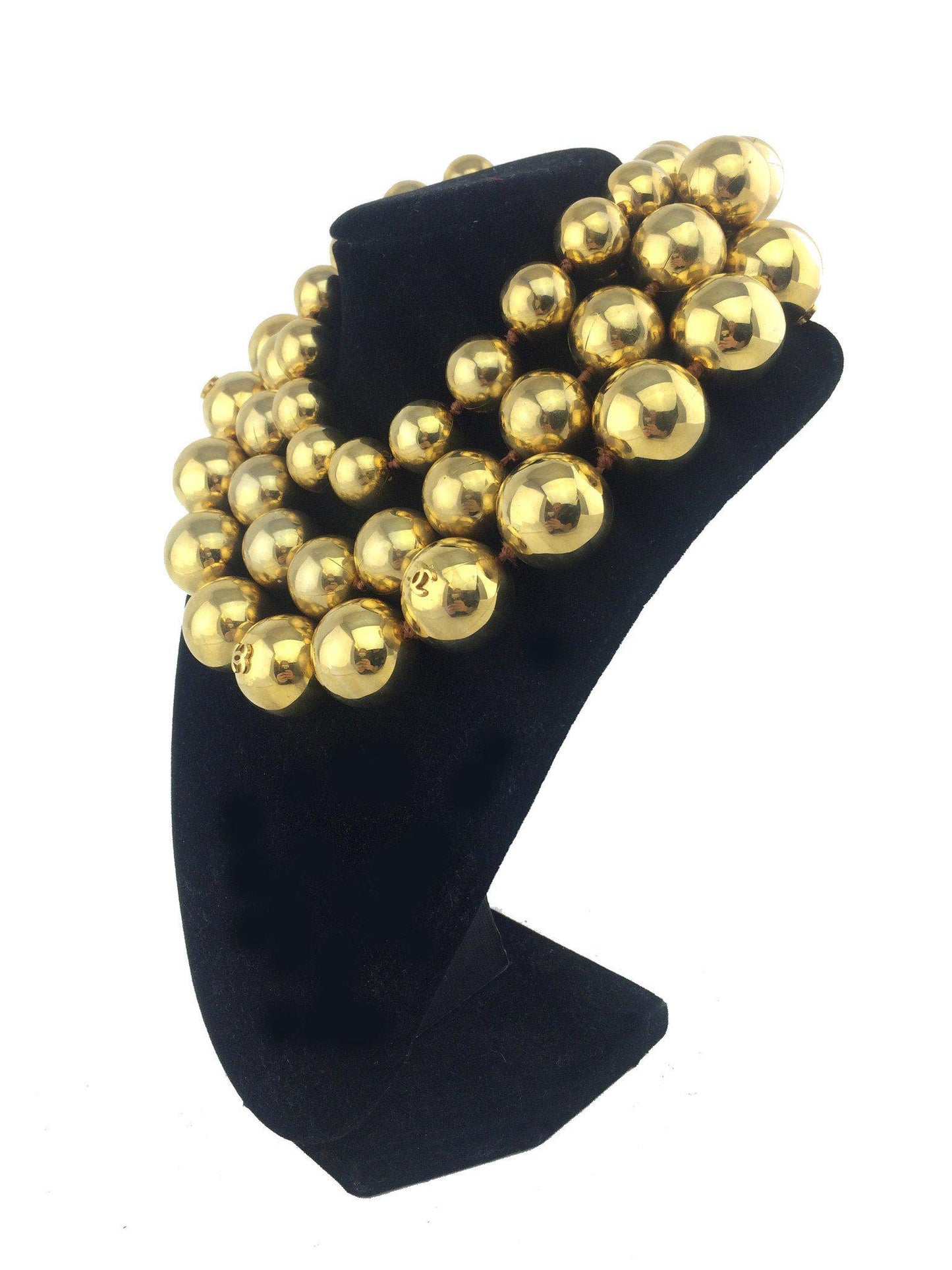 Chanel Gold-Tone Beaded Triple Strand Choker Necklace