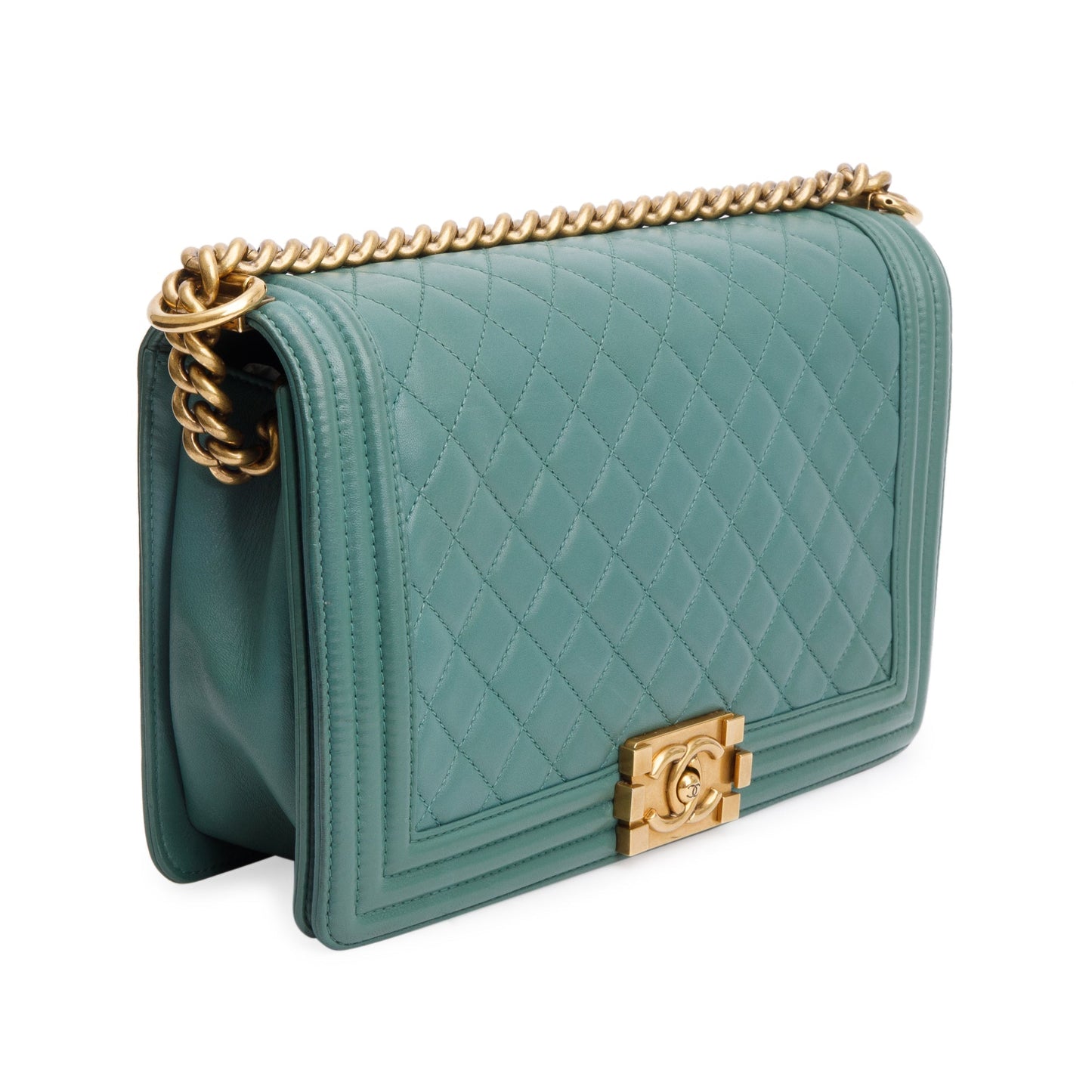 Chanel Green Quilted Lambskin Leather Large Boy Bag
