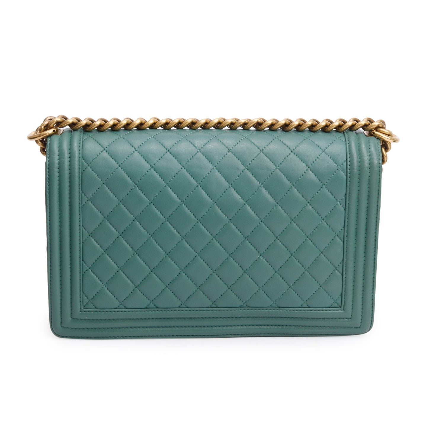 Chanel Green Quilted Lambskin Leather Large Boy Bag