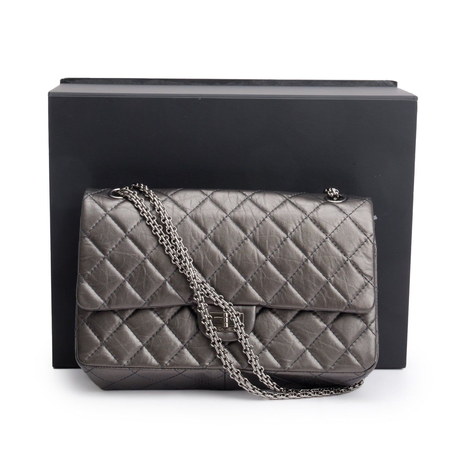 Chanel Grey Metallic Aged Calfskin Leather 2.55 Reissue 226 Double Flap Bag