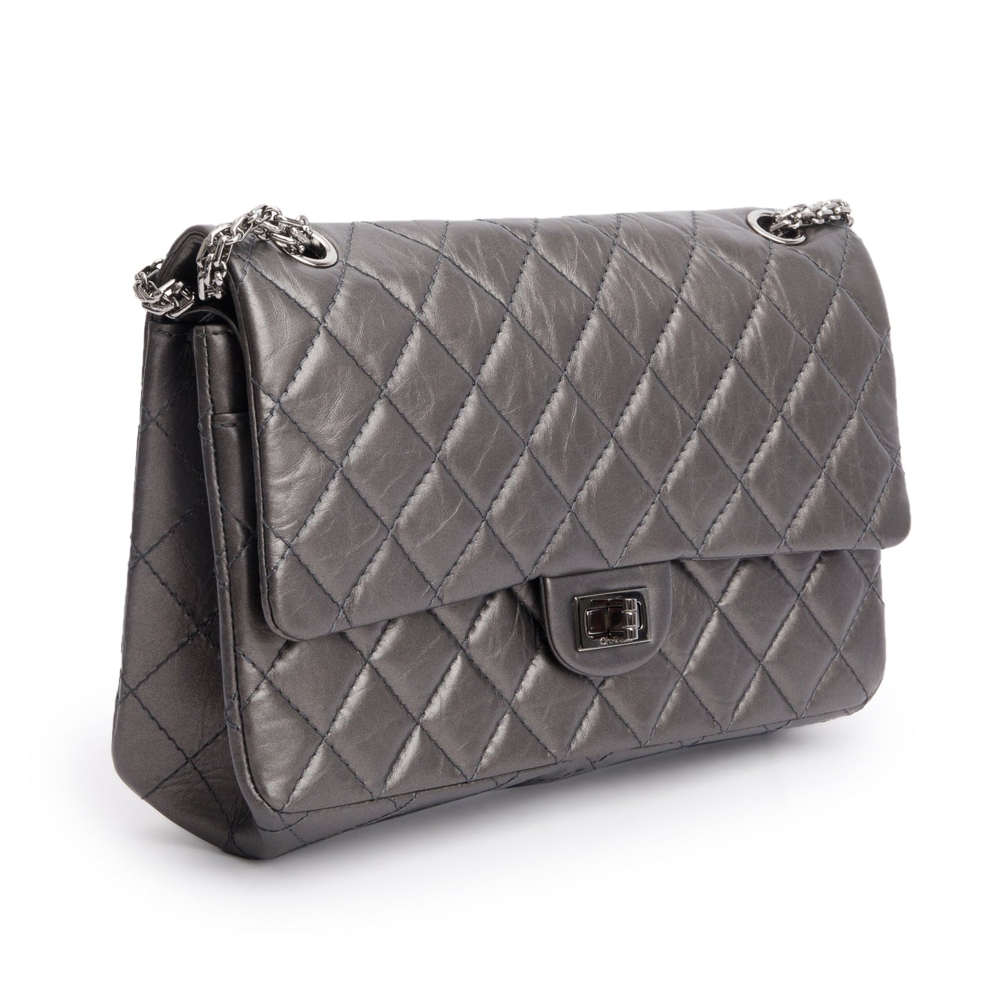 Chanel Grey Metallic Aged Calfskin Leather 2.55 Reissue 226 Double Flap Bag