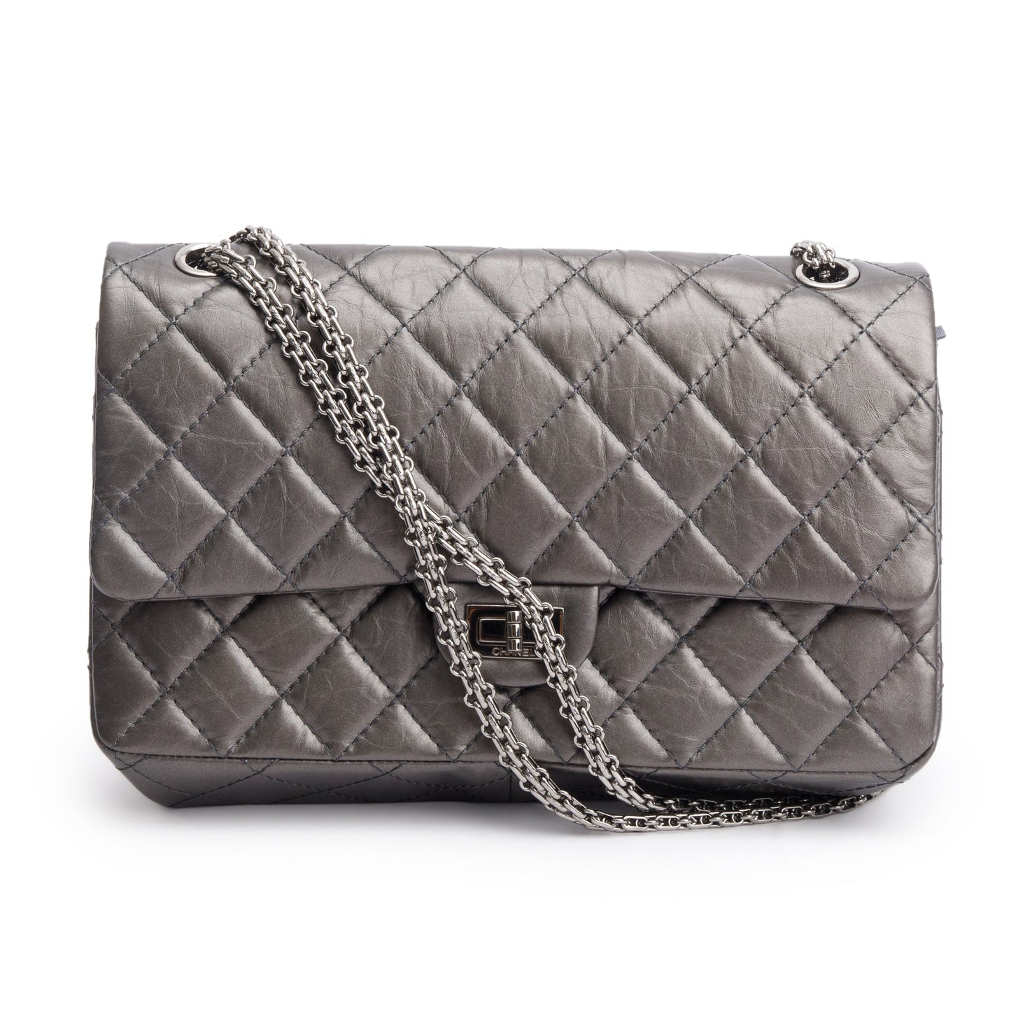 Chanel Grey Metallic Aged Calfskin Leather 2.55 Reissue 226 Double Flap Bag