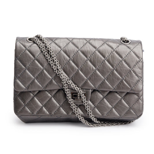 Chanel Grey Metallic Aged Calfskin Leather 2.55 Reissue 226 Double Flap Bag
