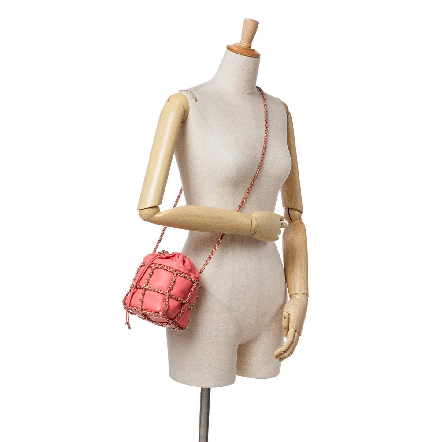 Chanel Lambskin CC Chain Frame Drawstring Bucket Bag