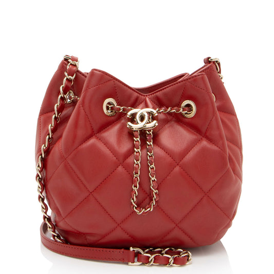 Chanel Lambskin CC Drawstring Mini Chain Bucket Bag