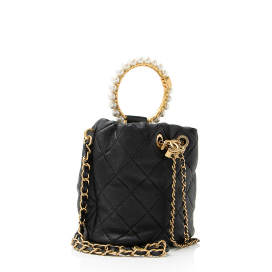 Chanel Lambskin Pearl Crown Drawstring Bucket Bag