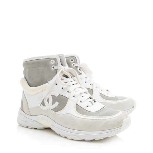 Chanel Leather Suede High Top Trainer Sneakers  - Size 9 / 39 (SHF-16038)