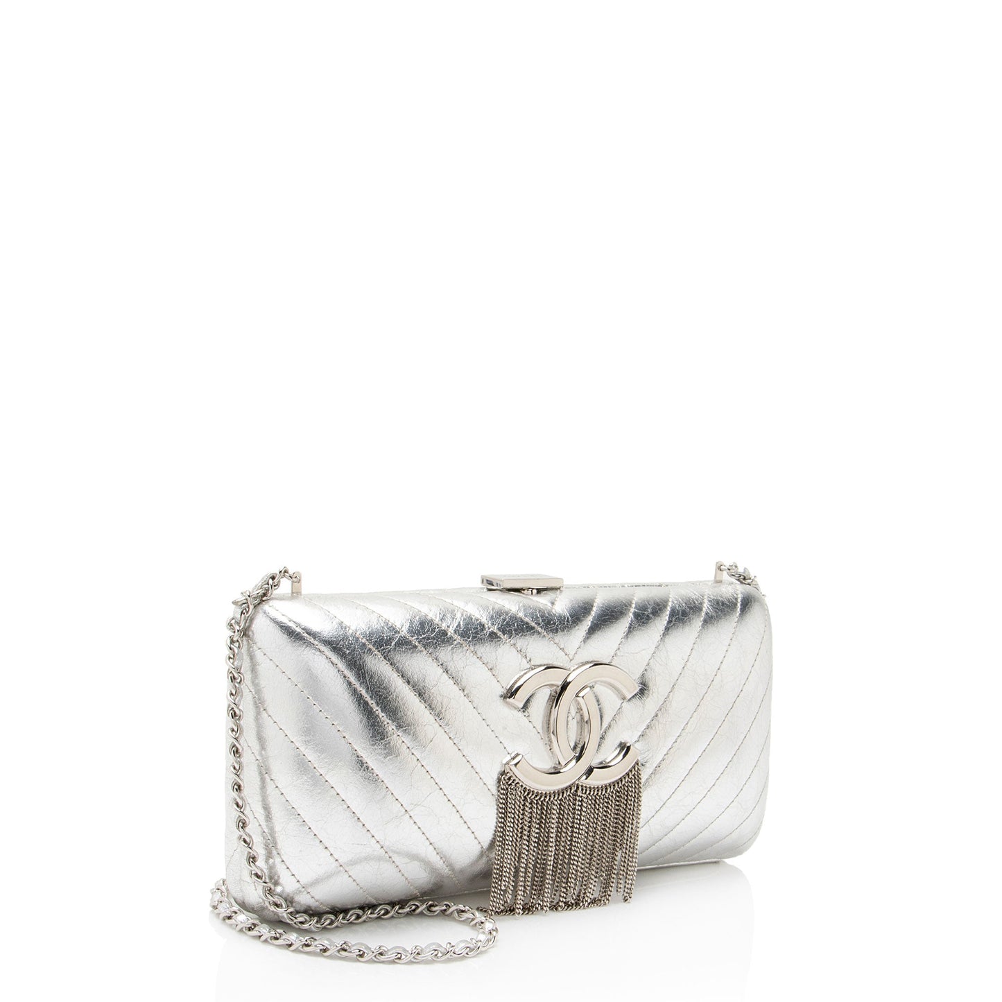 Chanel Metallic Crumpled Lambskin Fringe Clutch