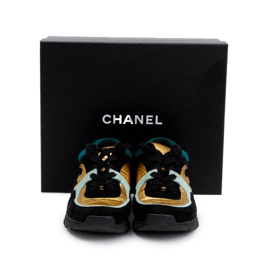 Chanel Multicolor Suede, Calfskin & Fabric CC Logo Low-Top Sneakers, Size 37