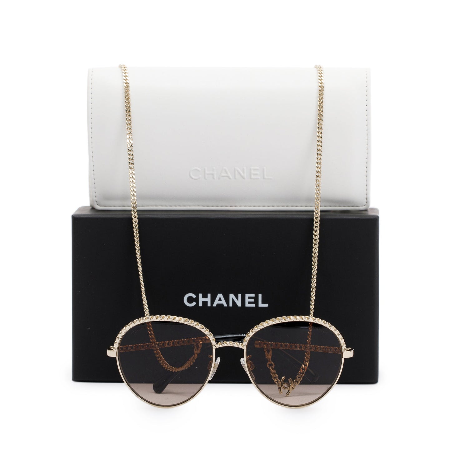 Chanel Pantos Interlocking CC Logo Removable Chain Sunglasses