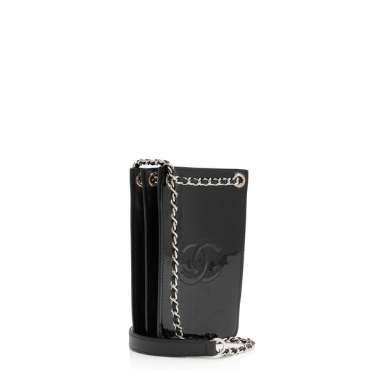 Luxury Chanel Patent Leather CC Phone Holder Crossbody (SHF-VnP7Do)