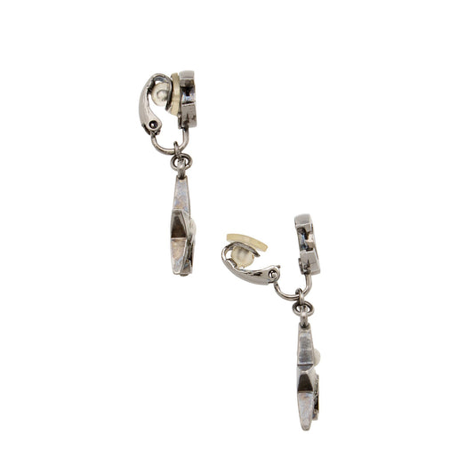 Chanel Vintage Ruthenium Resin CC Star Drop Clip On Earrings