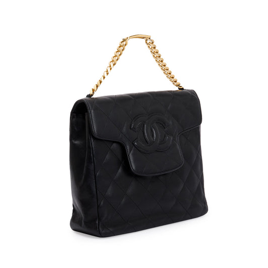 Chanel Vintage Black Quilted Lambskin Leather Vintage CC ID Bracelet Handle Bag
