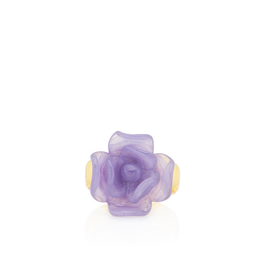 Chanel Vintage Resin Gold Tone Camellia Ring - Size 7