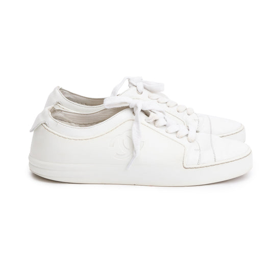 Chanel White Calfskin Gum CC Logo Sneakers, Size 40