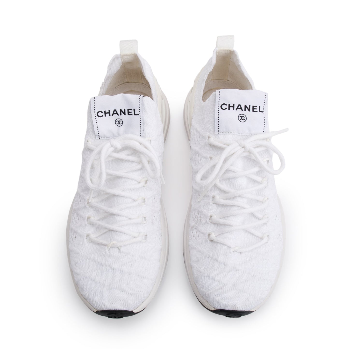 Chanel White Fabric Knit Sock Logo Sneakers, Size 37.5