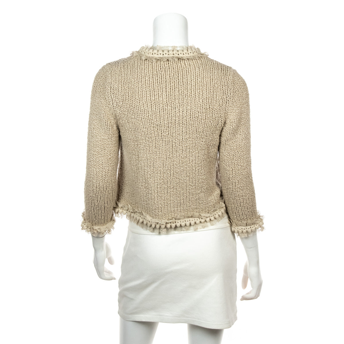 Chanel Beige Cashmere Knit Lace Embellished Jacket Size S | US 6 | FR 38