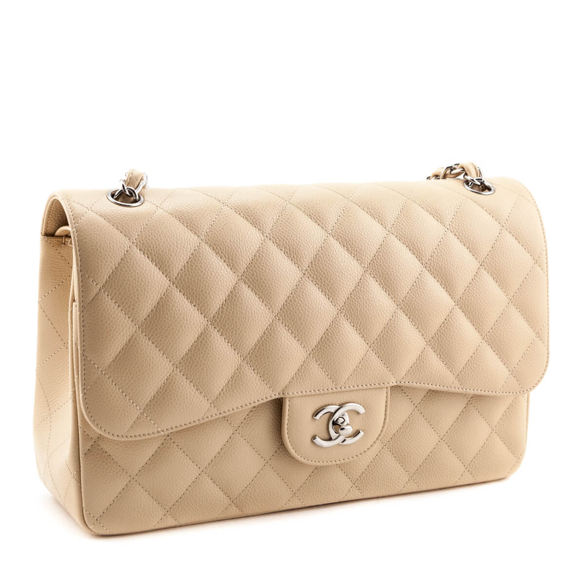 Chanel Beige Caviar Jumbo Double Flap Bag