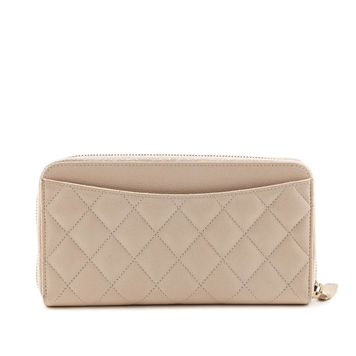 Chanel Beige Caviar Quilted CC Large Zip Around Wallet