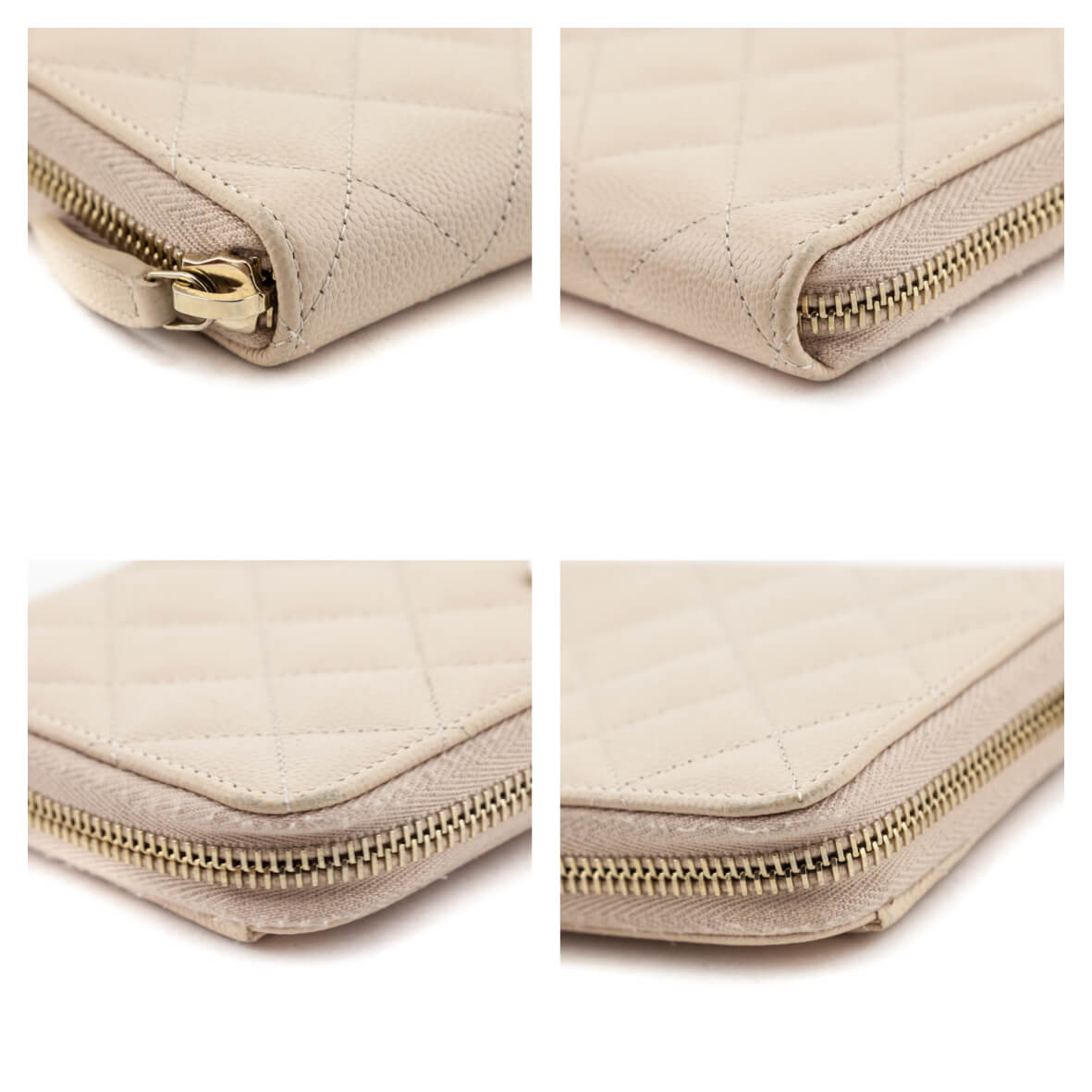 Chanel Beige Caviar Quilted CC Large Zip Around Wallet