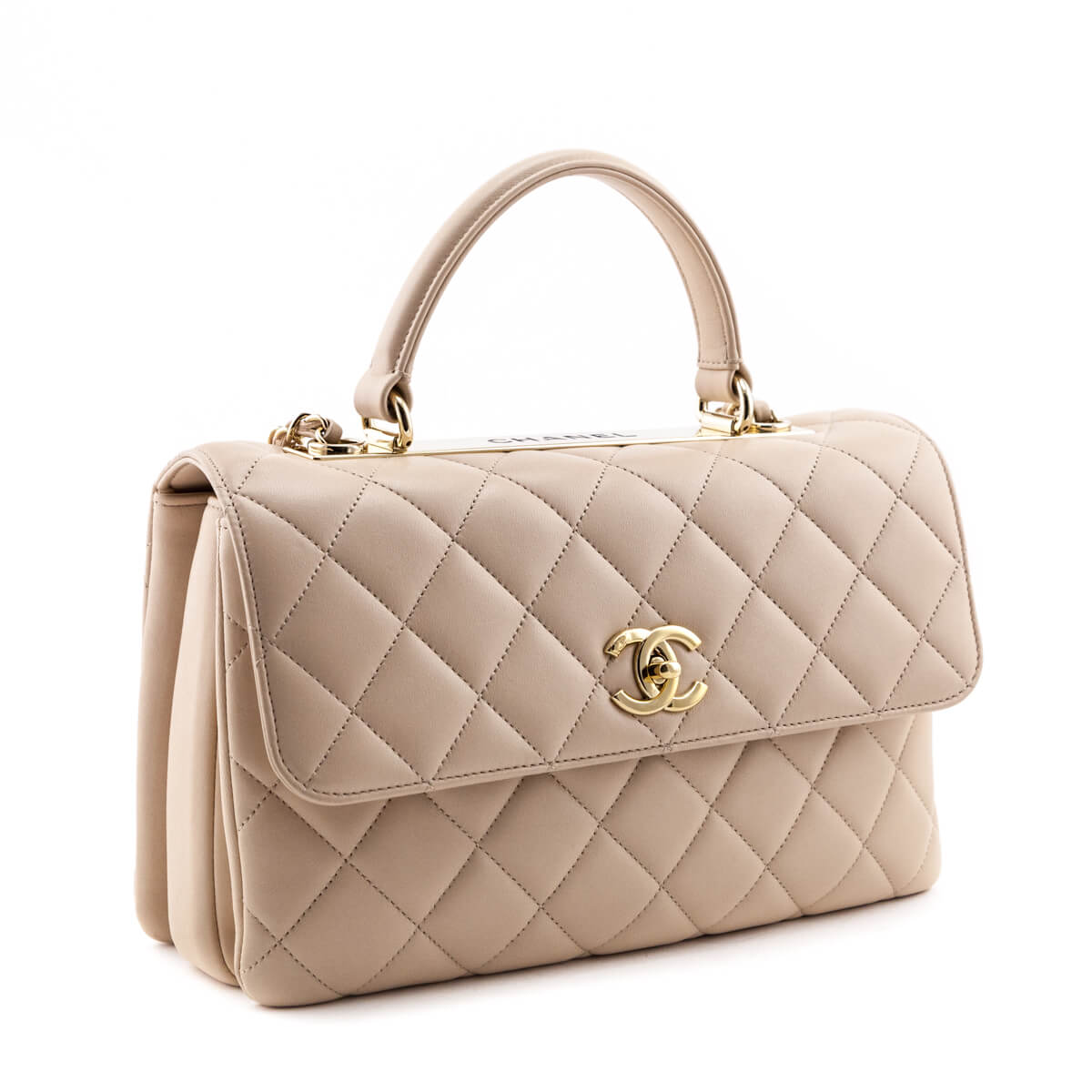 Chanel Beige Quilted Lambskin Medium Trendy CC Flap Dual Handle Bag