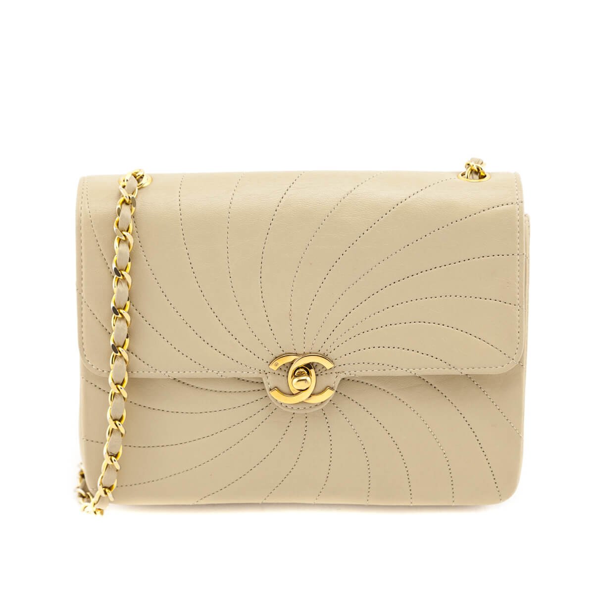 Chanel Beige Spiral Quilted Calfskin Vintage Mini Chain Bag