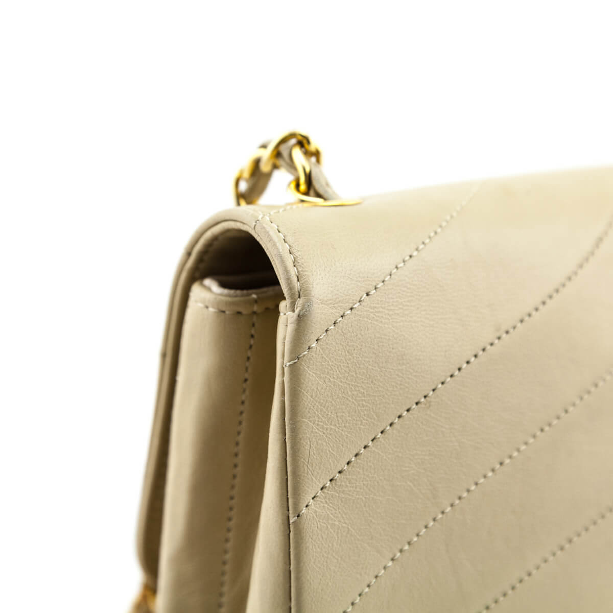 Chanel Beige Spiral Quilted Calfskin Vintage Mini Chain Bag