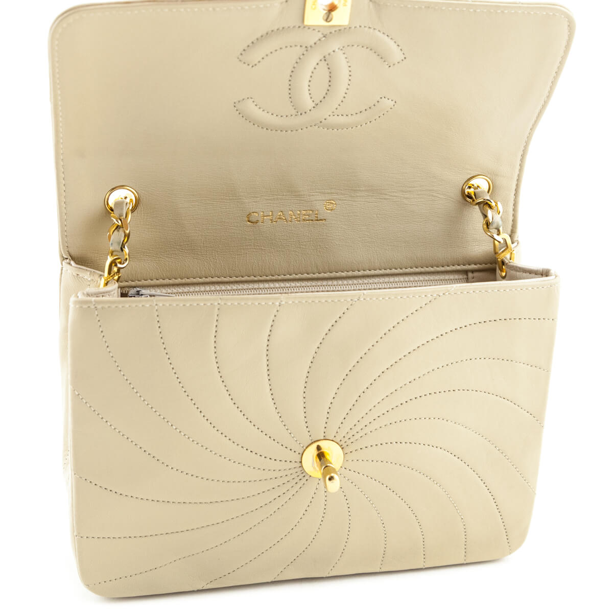 Chanel Beige Spiral Quilted Calfskin Vintage Mini Chain Bag