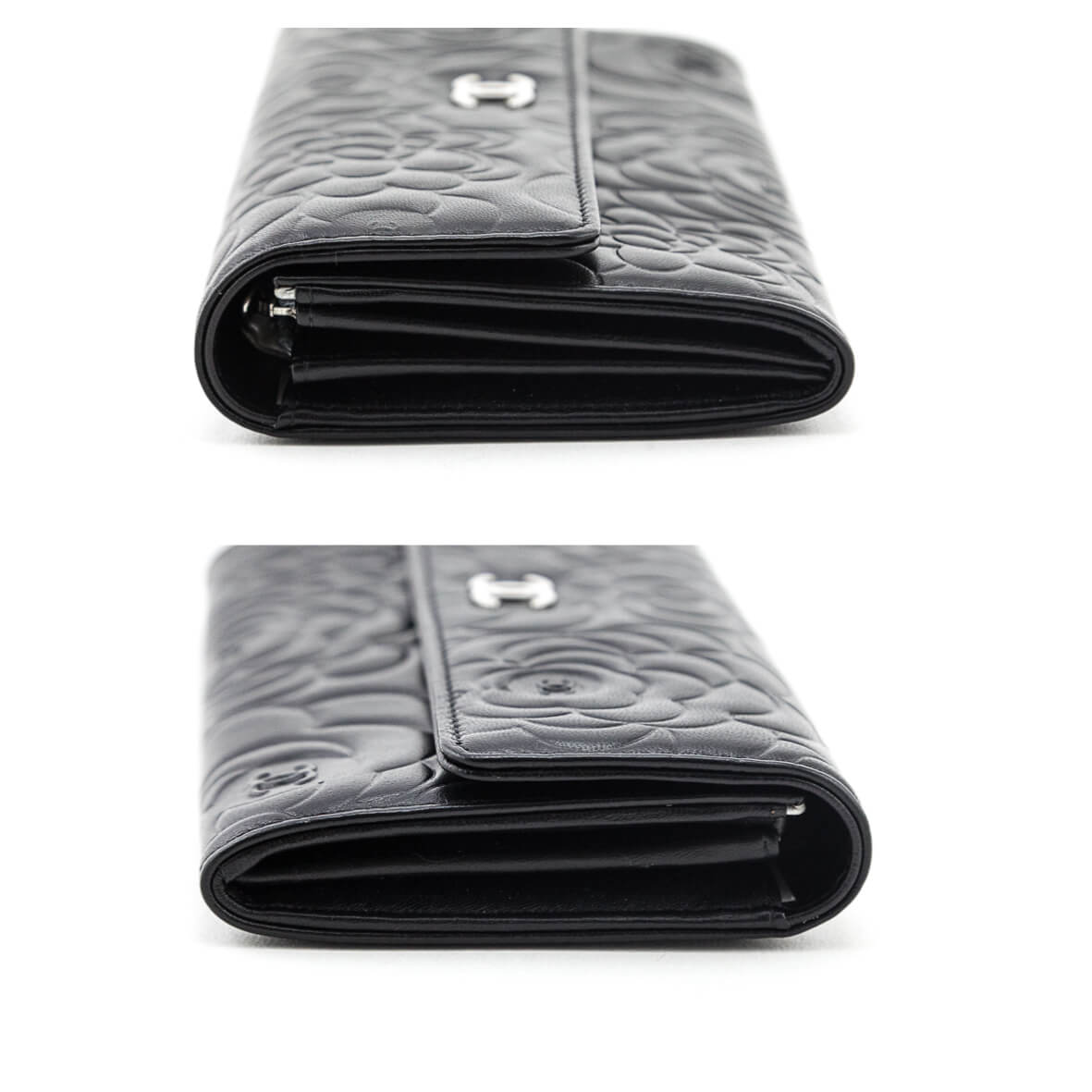 Chanel Black Camellia Embossed Long Flap Wallet