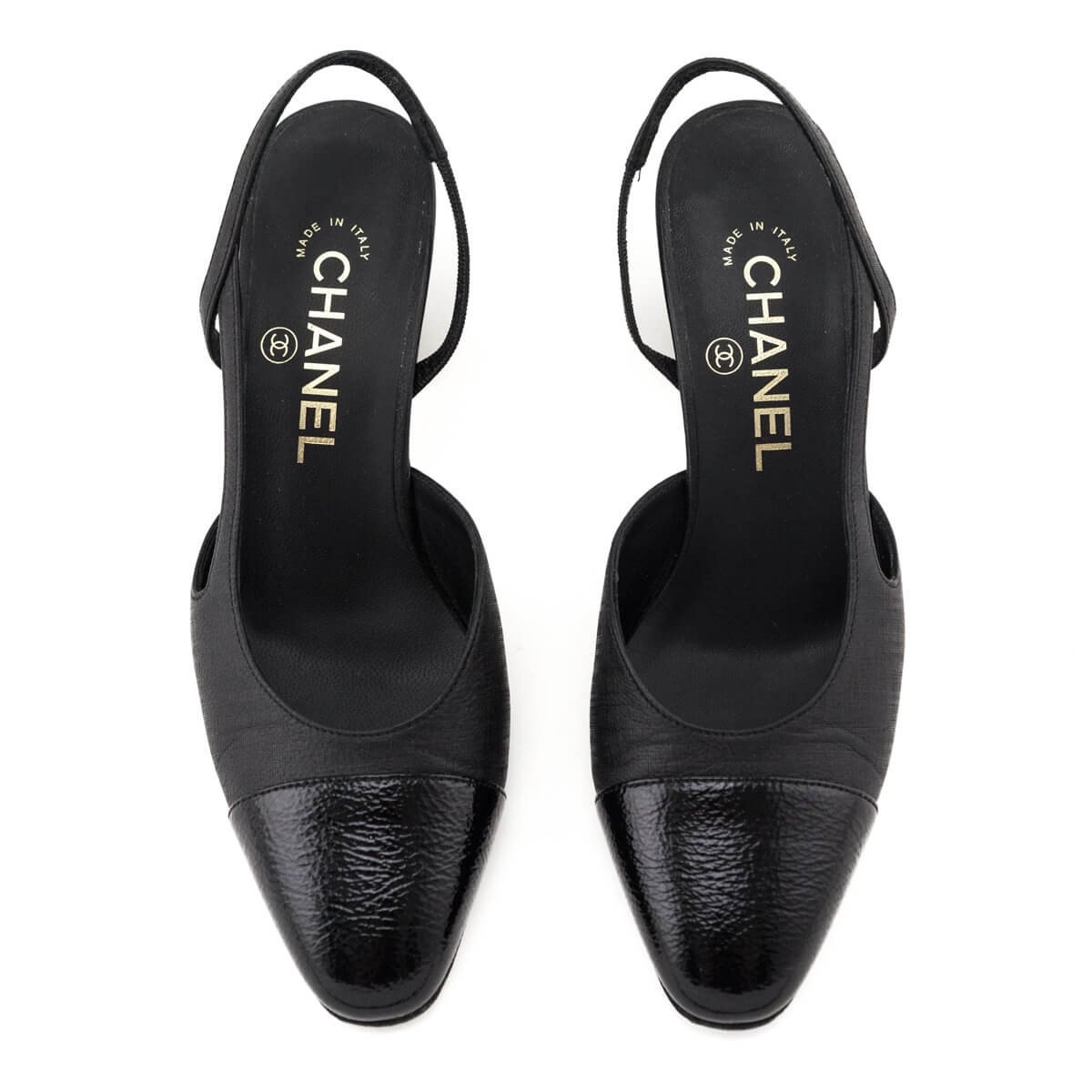 Chanel Black Cap Toe CC Slingback Pumps Size US 6  | EU 36