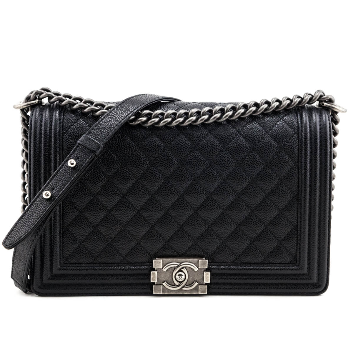 Chanel Black Caviar Quilted New Medium Boy Flap Bag