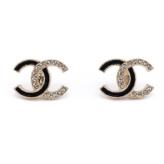 Chanel Black Enamel & Crystal CC Stud Earrings