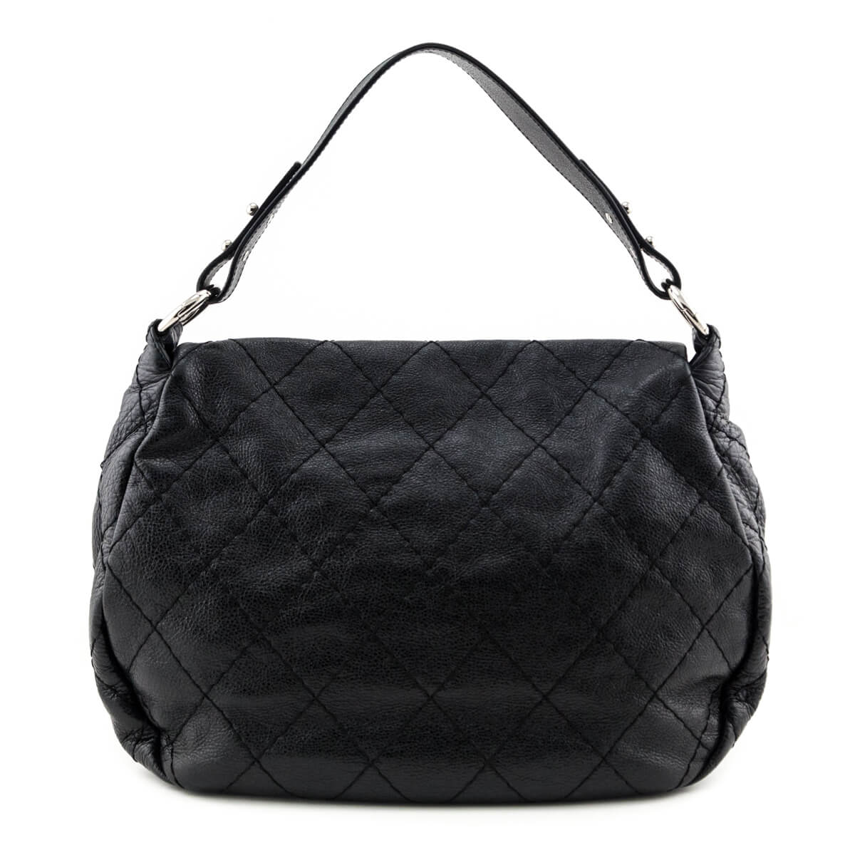 Chanel Black Glazed Calfskin Stitched XL On The Road Flap