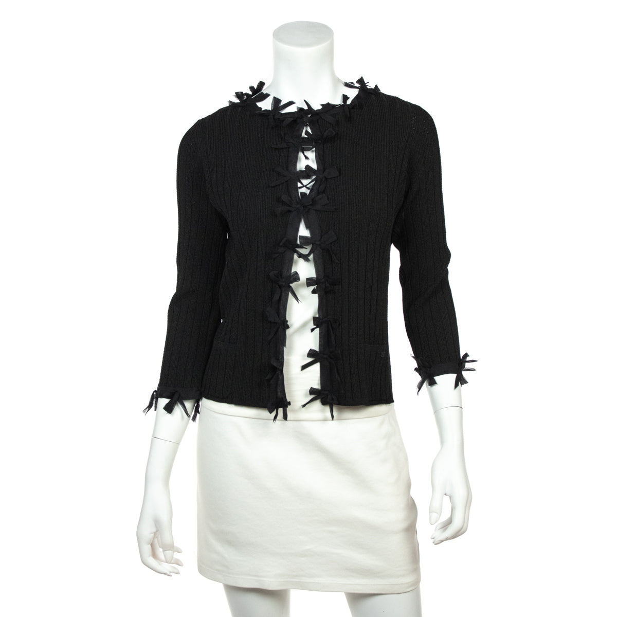 Chanel Black Knit Bow Embellished Cardigan Size XS | FR 36