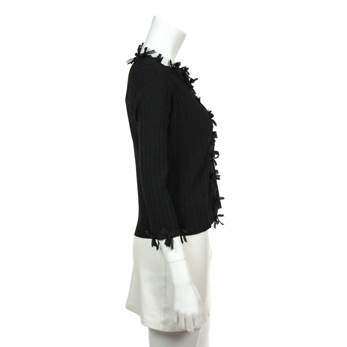 Chanel Black Knit Bow Embellished Cardigan Size XS | FR 36