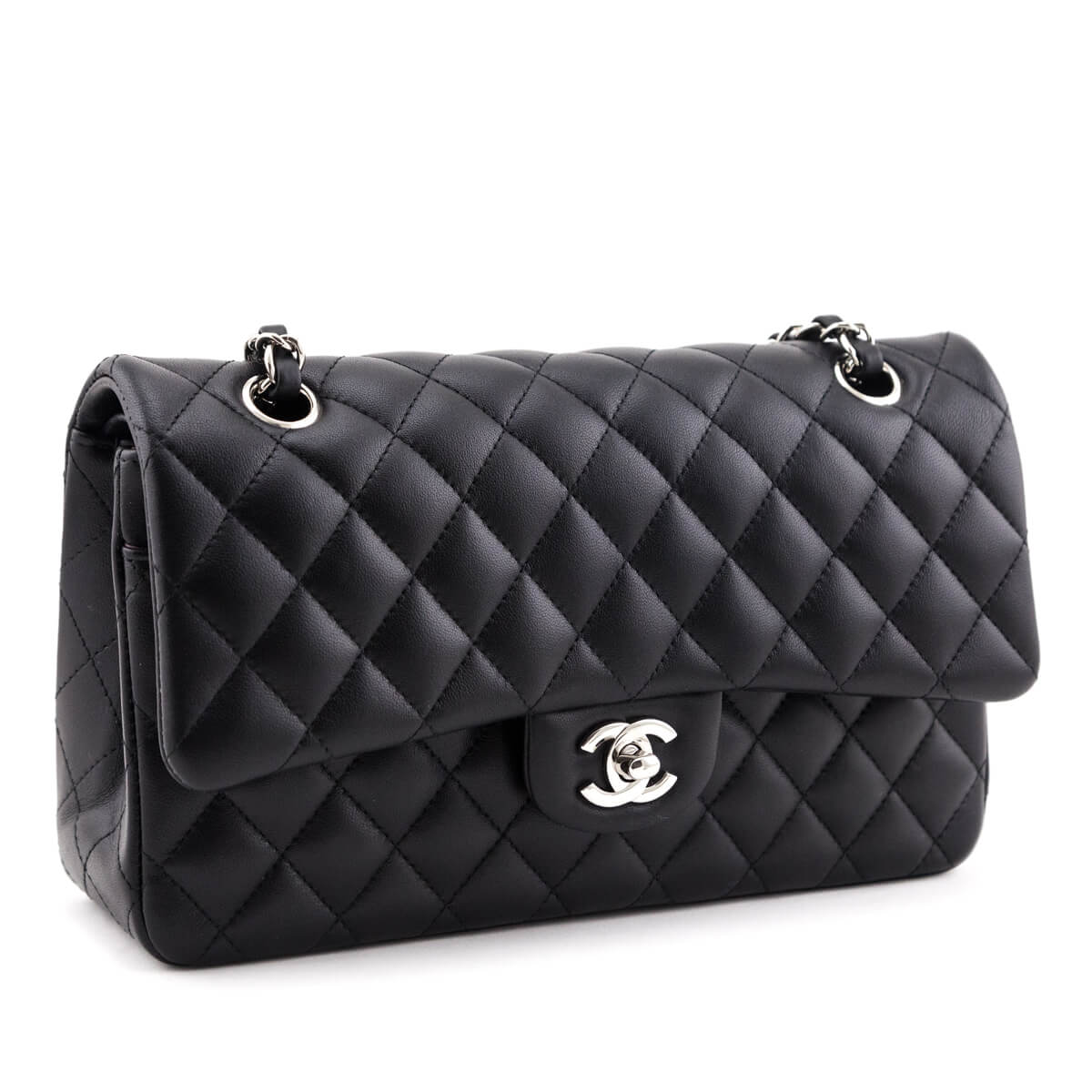 Chanel Black Lambskin Quilted Medium Double Flap
