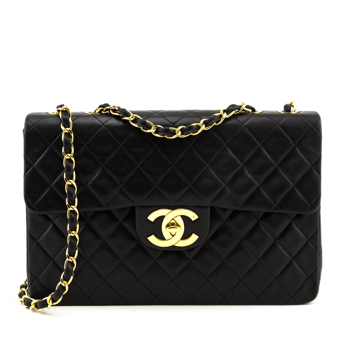 Chanel Black Quilted Lambskin Vintage Jumbo XL Single Flap Bag